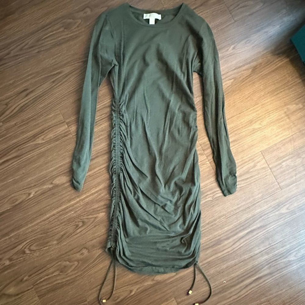 Side Tie Long Sleeve Dress Ivy Hunter Green Michael Michael Kors - Medium